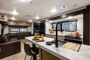 2026 Forest River Cherokee Grey Wolf 27LH Rear Living Travel Trailer Interior Image