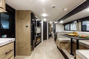 2027 Forest River Cherokee Grey Wolf 27GH Front Kitchen Travel Trailer Interior Image