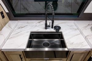 2027 Forest River Cherokee Grey Wolf 27GH Front Kitchen Travel Trailer Interior Image