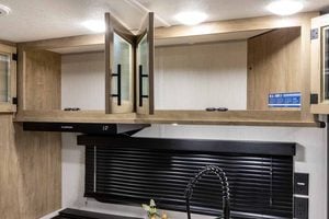 2026 Forest River Cherokee Grey Wolf Black Label 23MKBL Couples Travel Trailer Interior Image