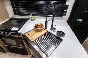 2026 Forest River Cherokee Grey Wolf Black Label 23MKBL Couples Travel Trailer Interior Image