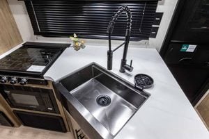 2026 Forest River Cherokee Grey Wolf Black Label 23MKBL Couples Travel Trailer Interior Image