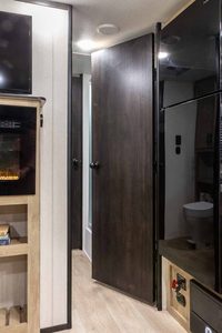 2026 Forest River Cherokee Grey Wolf Black Label 23MKBL Couples Travel Trailer Interior Image