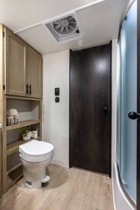 2026 Forest River Cherokee Grey Wolf Black Label 23MKBL Couples Travel Trailer Interior Image
