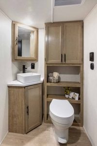 2026 Forest River Cherokee Grey Wolf Black Label 23MKBL Couples Travel Trailer Interior Image