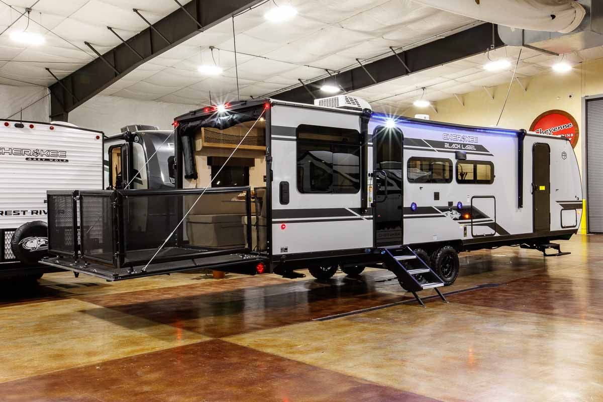 2027 Forest River Cherokee Grey Wolf Black Label 24RRTBL Toy Hauler Travel Trailer Enterior Image
