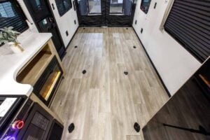 2027 Forest River Cherokee Grey Wolf Black Label 24RRTBL Toy Hauler Travel Trailer Interior Image
