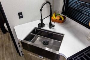 2027 Forest River Cherokee Grey Wolf Black Label 24RRTBL Toy Hauler Travel Trailer Interior Image