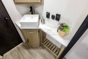 2027 Forest River Cherokee Grey Wolf Black Label 24RRTBL Toy Hauler Travel Trailer Interior Image