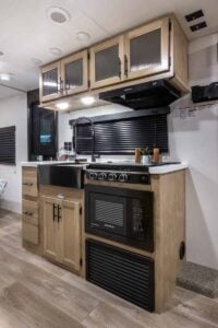 2027 Forest River Cherokee Grey Wolf Black Label 20RDSEBL Couples Travel Trailer Interior Image