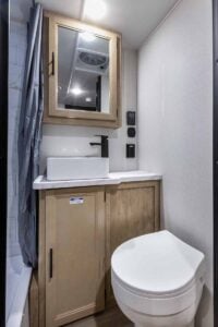 2027 Forest River Cherokee Grey Wolf Black Label 20RDSEBL Couples Travel Trailer Interior Image
