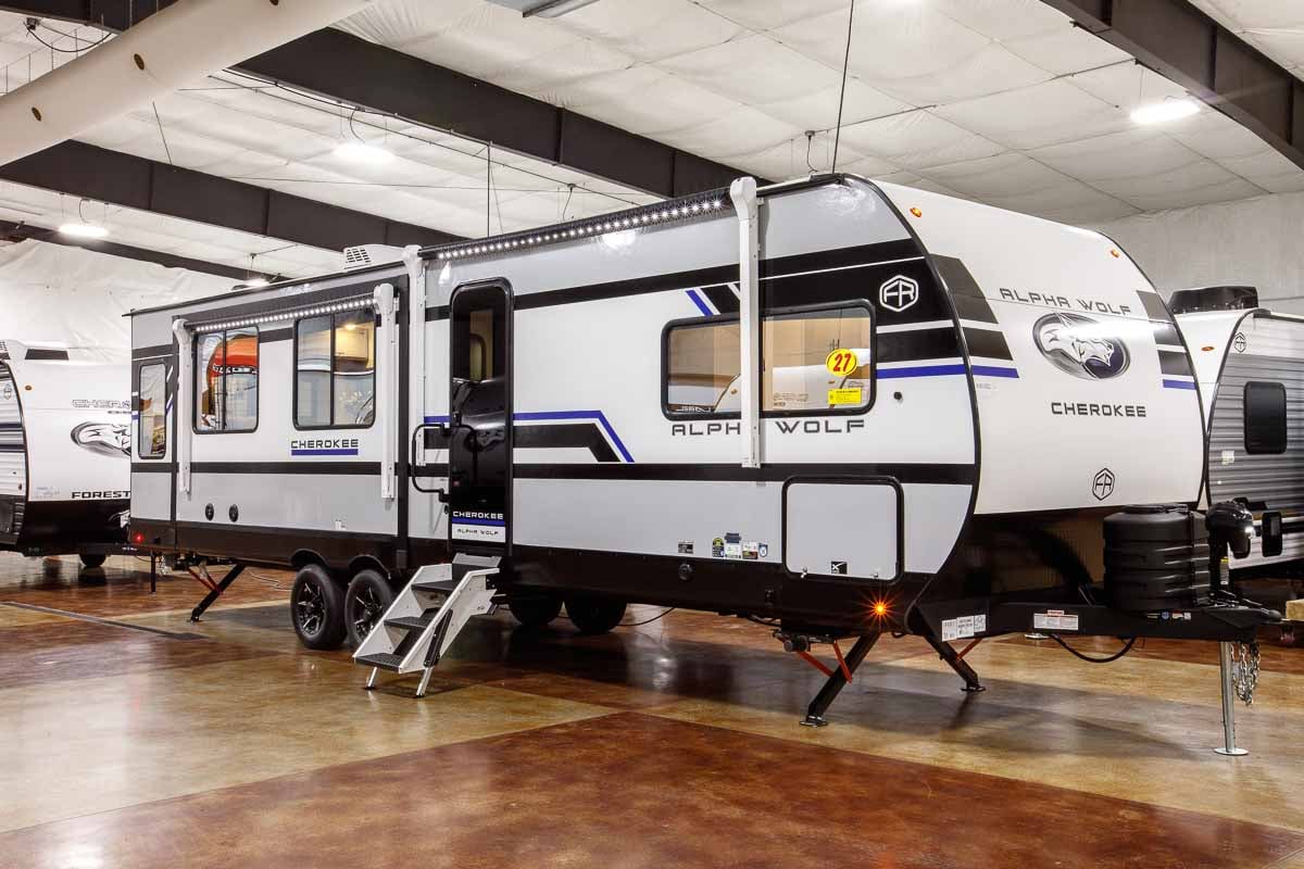 2027 Forest River Cherokee Alpha Wolf 28RLX Rear Living Room Couples Travel Trailer Enterior Image